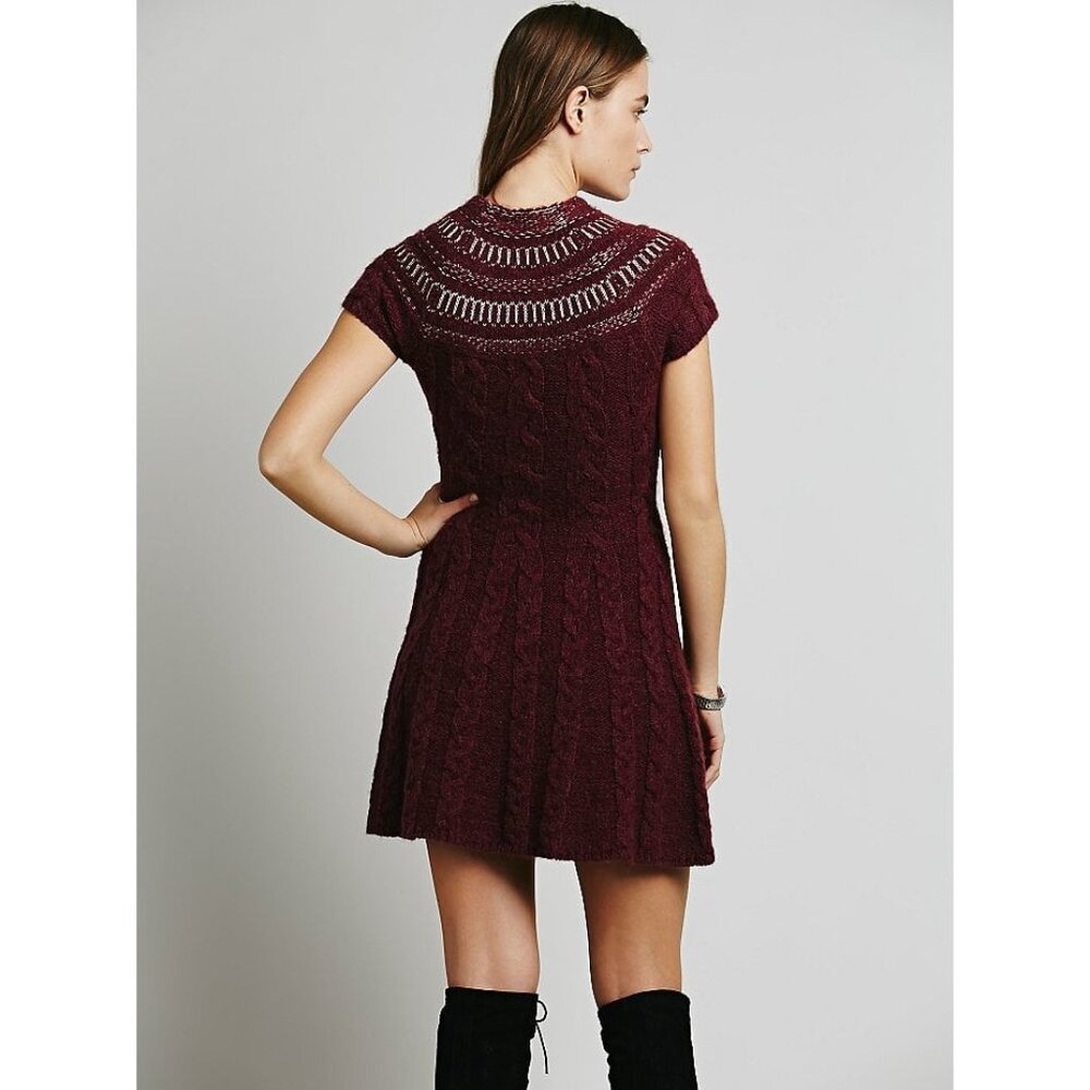 NWT Free People Dark Cherry Sequin Fit & Flare Sweater Dress | Mob Wife Coquette - Picture 9 of 16